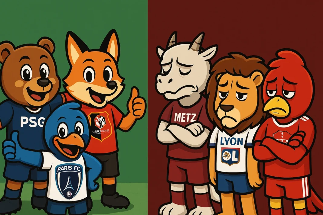 Mascottes des clubs vainqueurs et perdants de la J4 de Ligue 1, joie et déception contrastées