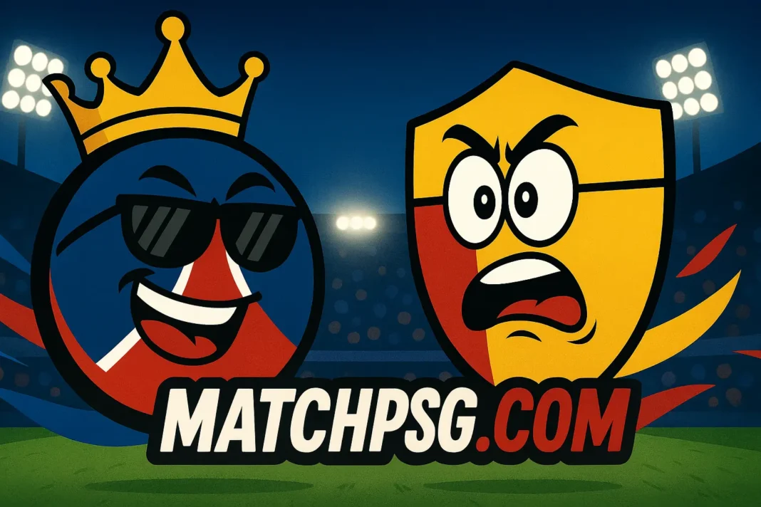 Parc des Princes de nuit avec rubans bleu/rouge et jaune/rouge, ambiance avant PSG – Lens (J4)